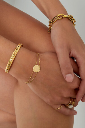 Double link bracelet with coin - gold h5 Picture3